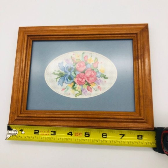 Framed Handmade Counted Cross Stitch Roses Floral Nosegay Bouquet Fiber Art - Picture 8 of 8